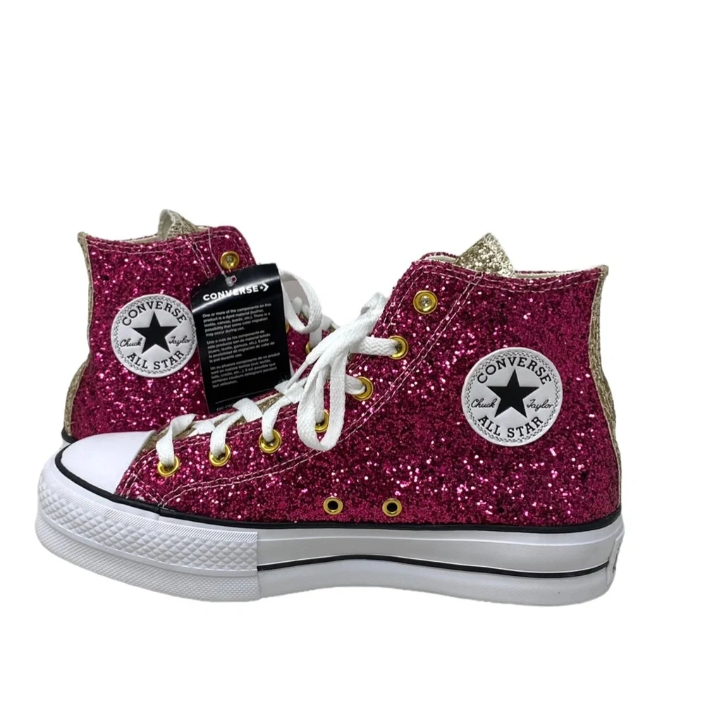 Converse Ctas Lift Shoe Platform For Women Glitter Red Beige Custom 570626C-WPGW - Picture 5 of 10